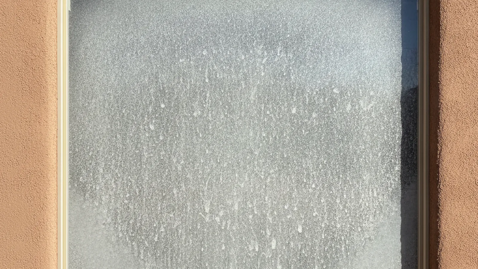 Before: Dust-caked entry glass